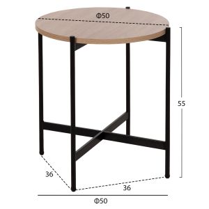 Coffee table Hm9589,03 Mdf top sonoma color with metal base D50x55hcm