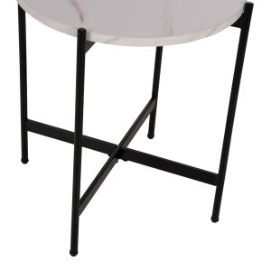 Coffee table Hm9589.05 Mdf white top with marble effect with metal base D50x55hcm
