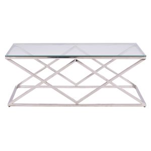 Coffee table Holland Hm8624.01 with glass top and chrome base