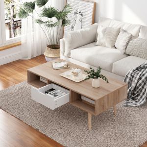 Coffee table Krener Hm9877.04 melamine in Sonama white-solid pine legs 104x50x42hcm