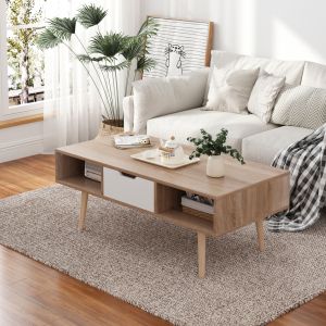 Coffee table Krener Hm9877.04 melamine in Sonama white-solid pine legs 104x50x42hcm