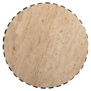 Coffee table Krest Hm9711 made of solid acacia in light brown color with a white travertine top D50x50hcm