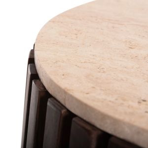 Coffee table Krest Hm9711 made of solid acacia in light brown color with a white travertine top D50x50hcm