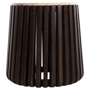 Coffee table Krest Hm9711 made of solid acacia in light brown color with a white travertine top D50x50hcm