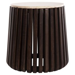 Coffee table Krest Hm9711 made of solid acacia in light brown color with a white travertine top D50x50hcm