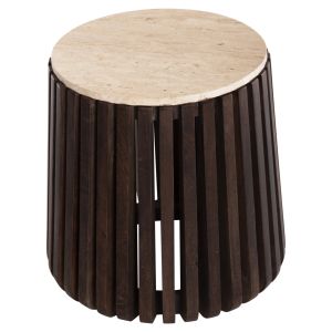 Coffee table Krest Hm9711 made of solid acacia in light brown color with a white travertine top D50x50hcm