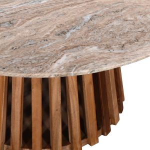 Coffee table Mable solid acacia wood natural color and marble top D100x45cm