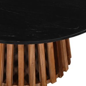 Coffee table Mable solid acacia wood natural color and black marble top D100x45cm