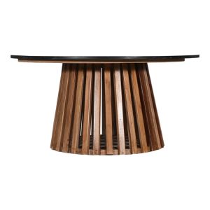 Coffee table Mable solid acacia wood natural color and black marble top D100x45cm