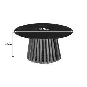 Coffee table Mable solid acacia wood natural color and black marble top D100x45cm