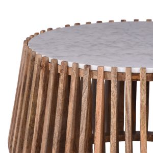 Mable coffee table made of mango wood in natural color and marble surface D80x45cm