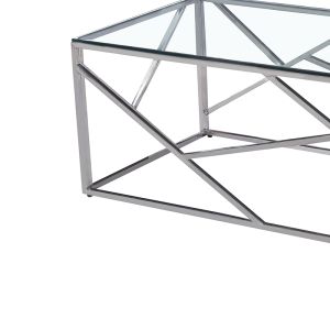 Coffee table Mabs with silver frame and 8mm glass 120x60x40cm