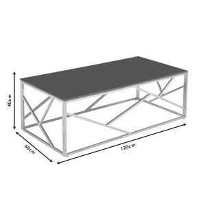 Coffee table Mabs with silver frame and 8mm glass 120x60x40cm