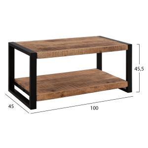 Coffee table Miles Industrial Hm8486.11 made of solid mango wood 100x45x45.5