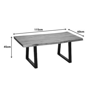 Miles coffee table made of solid acacia wood, 3.7-4 cm thick, walnut color, with black metal legs, 115x60x45 cm