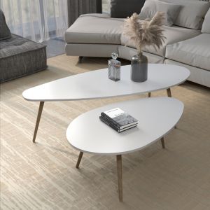 Coffee table Monty made of melamine, white/natural color 116x46x6cm