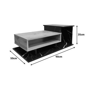 Coffee table Nuvele in black marble-sonoma shade 90x50x35cm