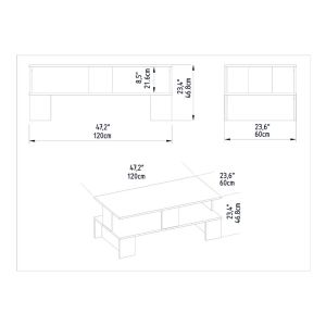 Coffee table Olly in white color 120x60x47cm