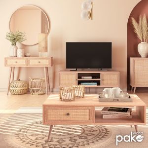 Coffee table Oslo-b sonoma color pdch and natural rattan 110x59x41.5cm