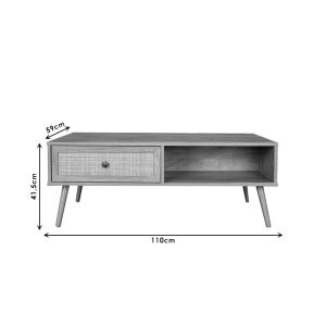 Coffee table Oslo-b sonoma color pdch and natural rattan 110x59x41.5cm