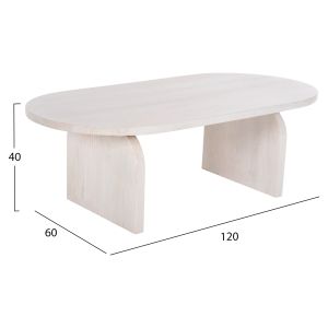 Coffee table Oval Honky Santorini Wood Hm9691 made of solid mango wood in white color 120x60x40hcm