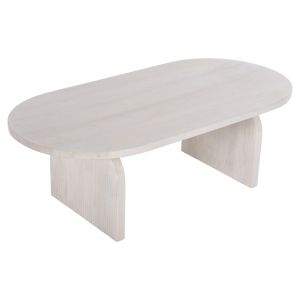 Coffee table Oval Honky Santorini Wood Hm9691 made of solid mango wood in white color 120x60x40hcm
