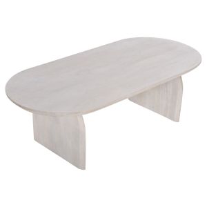 Coffee table Oval Honky Santorini Wood Hm9710 made of solid mango wood in white color 130x60x35hcm