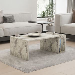 Coffee table Poko in white-gray marble color 86.8x50x32.4cm