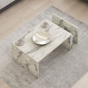 Coffee table Poko in white-gray marble color 86.8x50x32.4cm