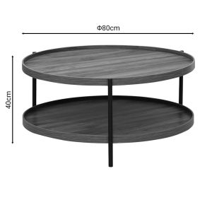 Portogie coffee table with walnut-colored Mdf top and black metal legs D80x40cm