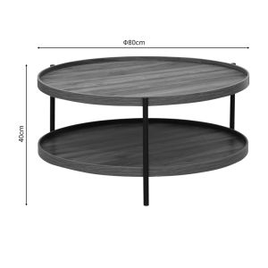 Portogie coffee table with walnut-colored Mdf top and black metal legs D80x40cm