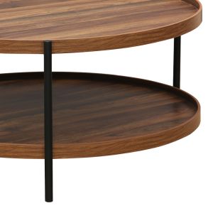 Portogie coffee table with walnut-colored Mdf top and black metal legs D80x40cm