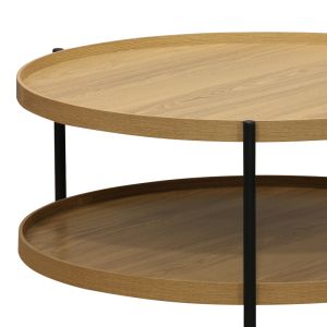 Coffee table Portogie with natural color Mdf top and black metal legs D80x40cm