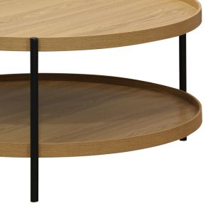Coffee table Portogie with natural color Mdf top and black metal legs D80x40cm