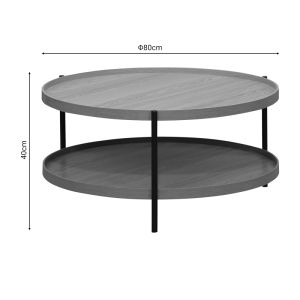 Coffee table Portogie with natural color Mdf top and black metal legs D80x40cm