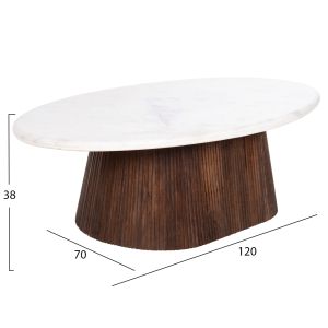 Coffee table Purger Hm9716 made of solid mango wood and white marble top 120x70x38hcm