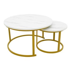 Relevon coffee table set of 2 Relevon coffee tables made of Mdf in white marble color 80x80x45cm