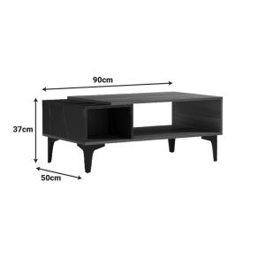 COFFEE TABLE RIBA, WALNUT-BLACK MARBLE TYPE, 90X50X37CM