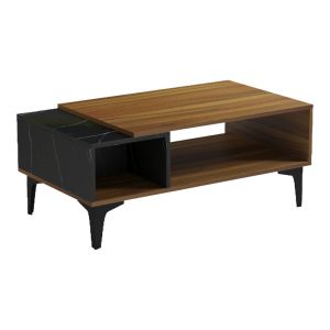 COFFEE TABLE RIBA, WALNUT-BLACK MARBLE TYPE, 90X50X37CM