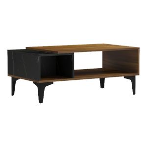 COFFEE TABLE RIBA, WALNUT-BLACK MARBLE TYPE, 90X50X37CM