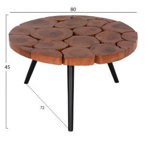 Ribben Hm9553 coffee table made of solid soar wood in natural color with black metal legs D80x45hcm