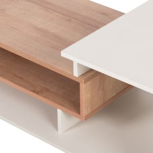 Coffee table Rosamund Hm8868.11 made of melamine, white/natural color 90x50x24.5-35hcm