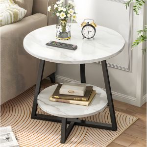 Coffee table Rota Mdf color white marble/black D60x60cm