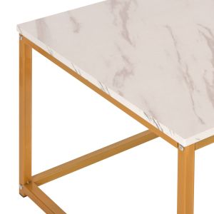 Coffee table Saffron Hm8975.11 made of melamine white top with marble effect and gold metal base 95x55x43.5hcm
