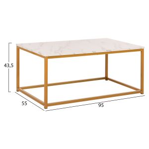 Coffee table Saffron Hm8975.11 made of melamine white top with marble effect and gold metal base 95x55x43.5hcm