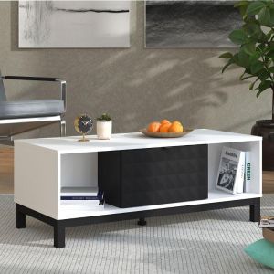 Coffee table Sarthe in white-black-black matte 120x55x41cm