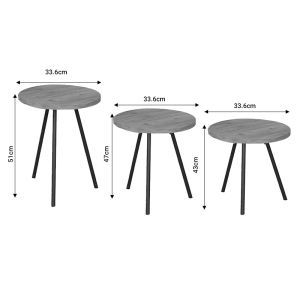 Coffee table Sebko set of 3 pieces made of oak-colored melamine with black metal base