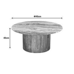 Sergy coffee table set of 2 pieces, solid acacia wood in natural color and marble top