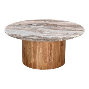 Sergy coffee table set of 2 pieces, solid acacia wood in natural color and marble top