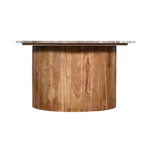 Coffee table Sergy solid acacia wood natural color and marble top D70x35cm